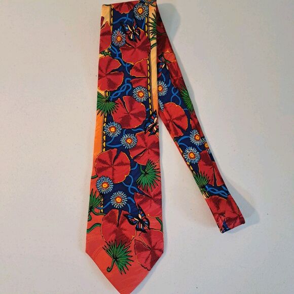 Other - Vintage Rush Limbaugh No Boundaries Necktie Silk Red Blue Lily Pads Preppy USA
